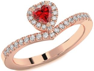 Diamond Ruby Rose Gold Heart Promise Ring