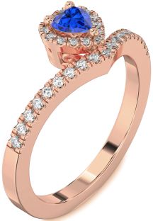 Diamond Blue Sapphire Rose Gold Heart Pave Promise Ring