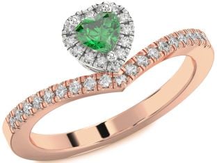 Diamond Emerald Platinum & Rose Gold Heart Promise Ring