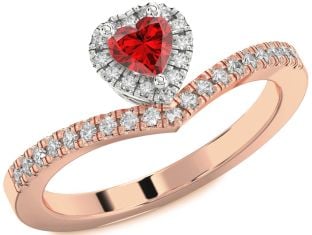 Diamond Ruby Platinum & Rose Gold Heart Promise Ring