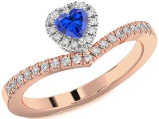 Diamond Blue Sapphire Platinum & Rose Gold Heart Promise Ring