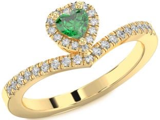 Diamond Emerald Gold Heart Promise Ring