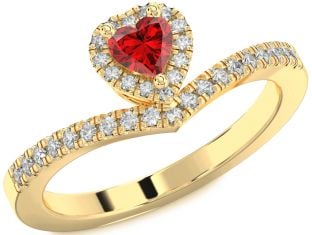 Diamond Ruby Gold Heart Promise Ring