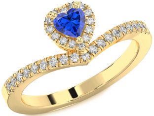 Diamond Blue Sapphire Gold Heart Promise Ring