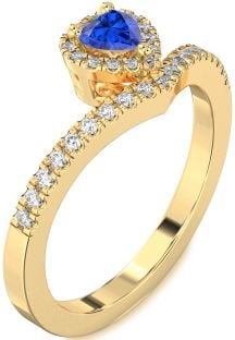 Diamond Blue Sapphire Gold Heart Pave Promise Ring