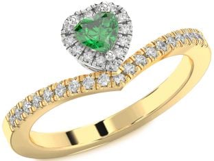 Diamond Emerald White Yellow Gold Heart Promise Ring