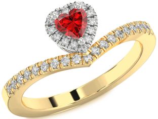 Diamond Ruby Platinum & Yellow Gold Heart Promise Ring