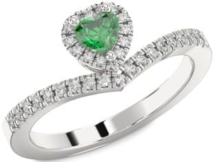 Diamond Emerald Platinum Heart Promise Ring