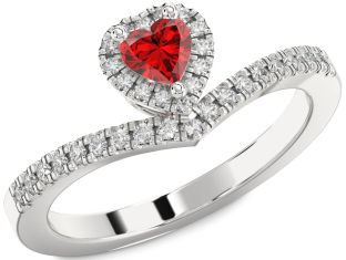Diamond Ruby Platinum Heart Promise Ring