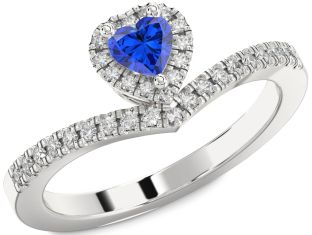 Diamond Blue Sapphire White Gold Heart Promise Ring