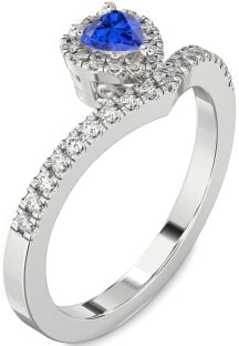 Diamond Blue Sapphire Platinum Heart Pave Promise Ring