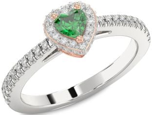 Diamond Emerald Platinum & Rose Gold Heart Promise Ring