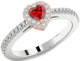 Diamond Ruby Platinum & Rose Gold Heart Promise Ring