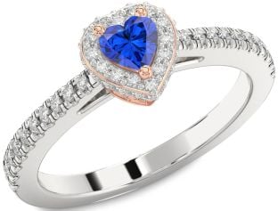 Diamond Blue Sapphire Platinum & Rose Gold Heart Promise Ring
