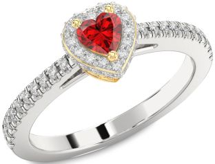 Diamond Ruby Platinum & Yellow Gold Heart Promise Ring