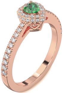 Diamond Emerald Rose Gold Heart Pave Promise Ring