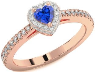 Diamond Blue Sapphire Rose Gold Heart Promise Ring