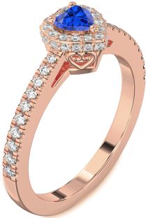 Diamond Blue Sapphire Rose Gold Heart Pave Promise Ring