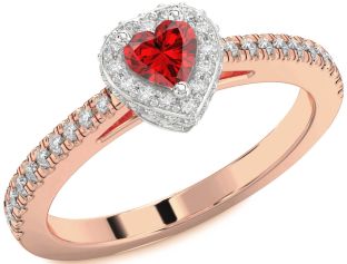 Diamond Ruby Platinum & Rose Gold Heart Promise Ring