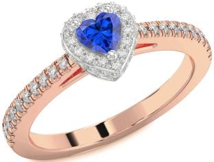 Diamond Blue Sapphire Platinum & Rose Gold Heart Promise Ring