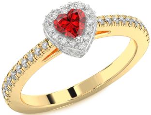 Diamond Ruby Platinum & Yellow Gold Heart Promise Ring