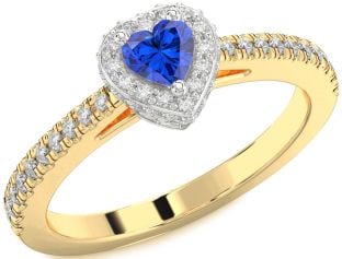 Diamond Blue Sapphire Platinum & Yellow Gold Heart Promise Ring