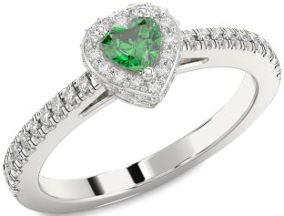 Diamond Emerald Platinum Heart Promise Ring