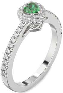 Diamond Emerald White Gold Heart Pave Promise Ring