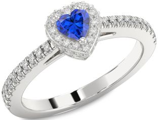 Diamond Blue Sapphire White Gold Heart Promise Ring