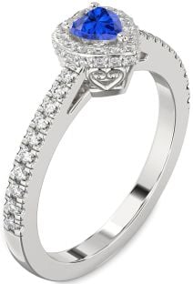 Diamond Blue Sapphire Platinum Heart Pave Promise Ring