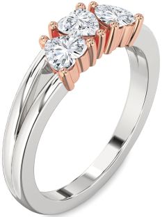 Diamond Silver & 10K Rose Gold Heart Three Stone Ring