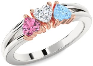 Platinum & Rose Gold Heart Three Stone Mother's Ring