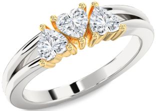 Diamond White Yellow Gold Heart Three Stone Ring