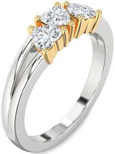 Diamond Silver & 10K gold Heart Three Stone Ring
