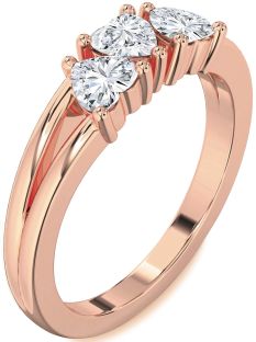 Diamond Rose Gold Heart Three Stone Ring