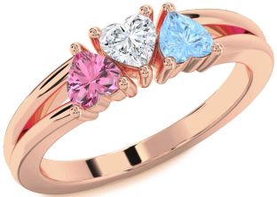 Rose Gold Heart Three Stone Mother's Ring