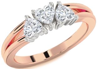 Diamond White Rose Gold Heart Three Stone Ring
