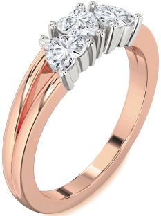Diamond White Rose Gold Heart Three Stone Ring