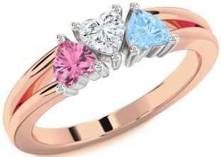 White Rose Gold Heart Three Stone Mother's Ring