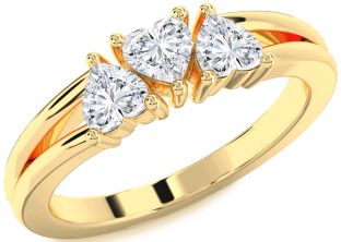 Diamond Gold Heart Three Stone Ring