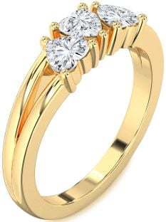 Diamond Gold Heart Three Stone Ring