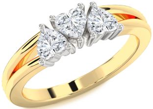 Diamond White Yellow Gold Heart Three Stone Ring