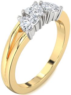 Diamond White Yellow Gold Heart Three Stone Ring