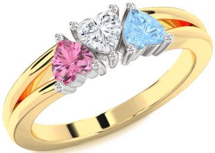 White Yellow Gold Heart Three Stone Mother's Ring