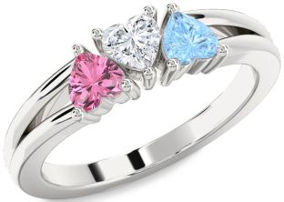 Silver Heart Three Stone Mother's Ring