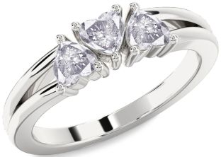 Salt & Pepper Diamond Silver Heart Three Stone Ring