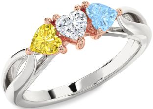 Platinum & Rose Gold Heart Three Stone Mother's Ring