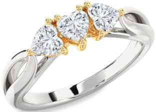 Diamond White Yellow Gold Heart Three Stone Ring