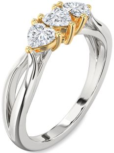 Diamond Silver & 10K gold Heart Three Stone Ring