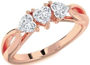 Diamond Rose Gold Heart Three Stone Ring